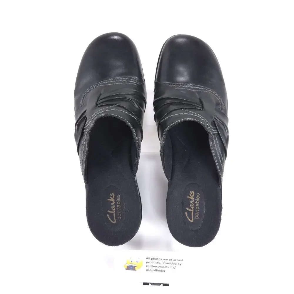 Clarks Bendables Leather Casual Mule Clog Flat Shoe Womens Size 9 62899 Black